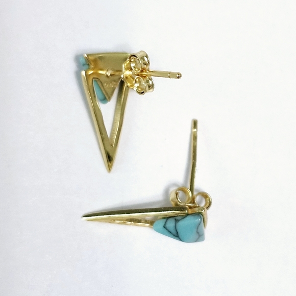 NEW Turquoise Sterling Silver Trillion Earrings - Picture 5 of 9